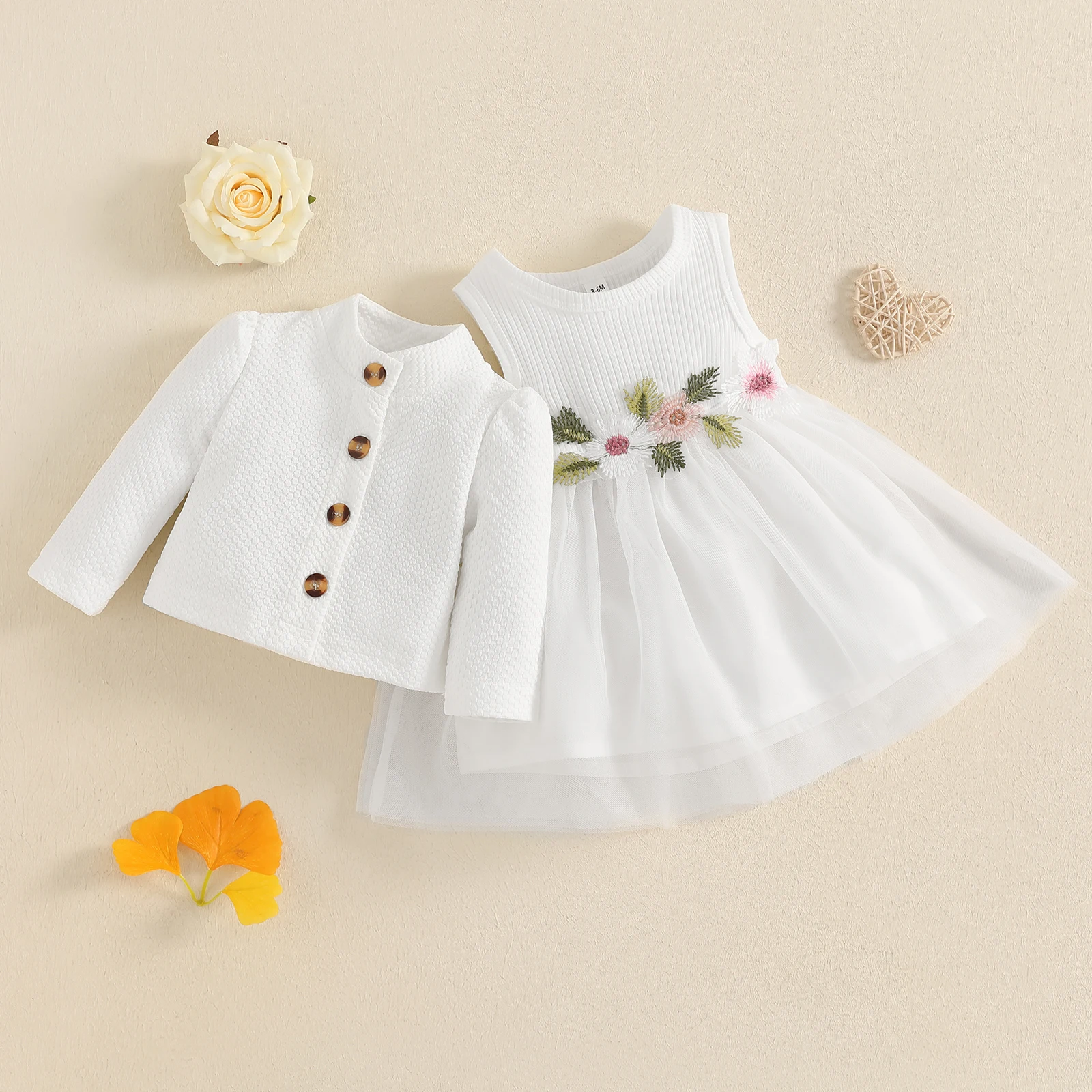 Conjunto niña de primavera con vestido de tul y cárdigan bordado - imagen 5