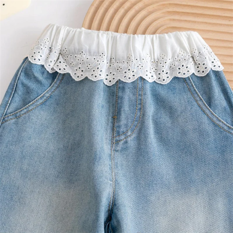 Vaqueros con encaje para niña – Pantalón suelto con cordón - imagen 2