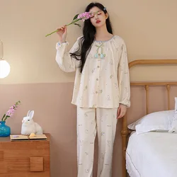 Pijama de lactancia de algodón rosa para embarazo y otoño
