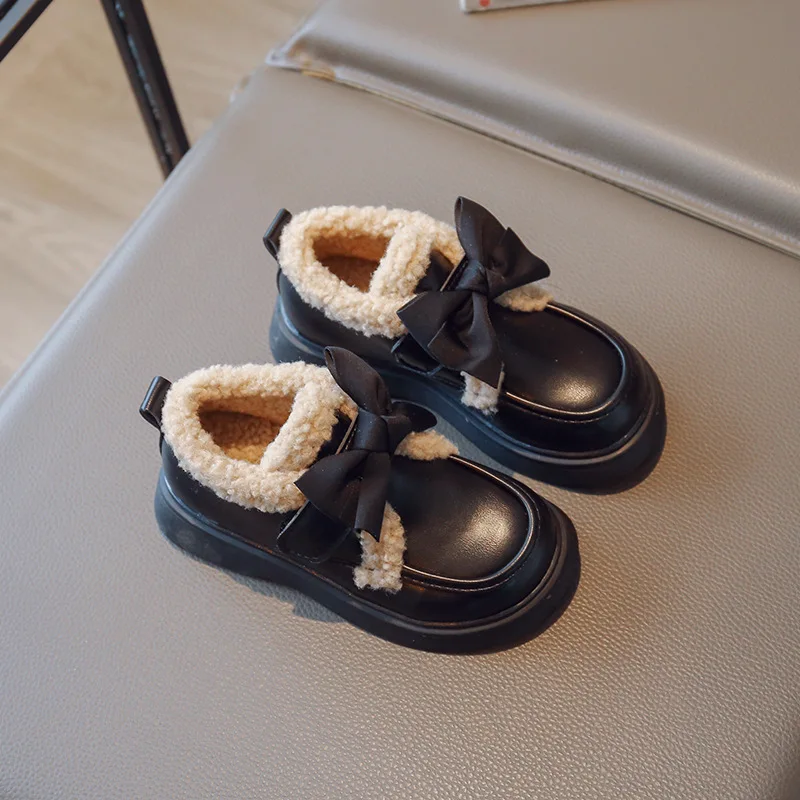 Zapatos de invierno para niños – Mocasines de cuero con lazo y suela gruesa - imagen 2