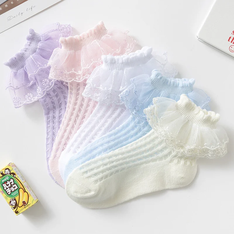 Calcetines altos con encaje de algodón para niña estilo princesa