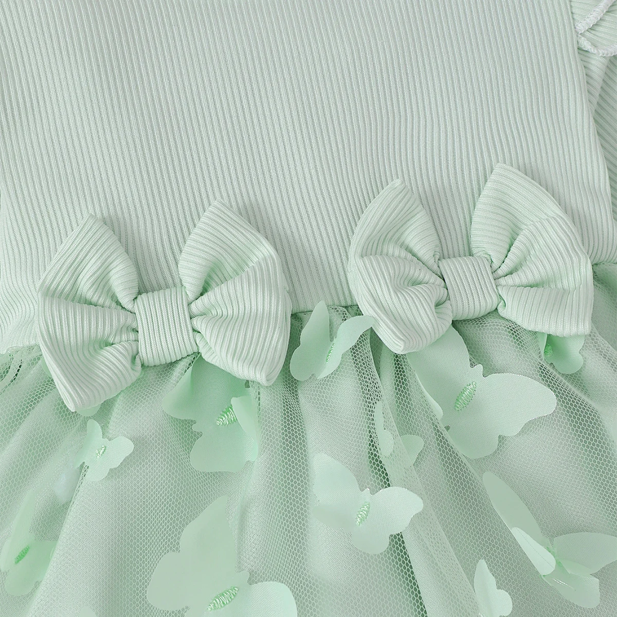 Vestido princesa para niñas 0-3 años con tul verde y mariposa 3D - imagen 5