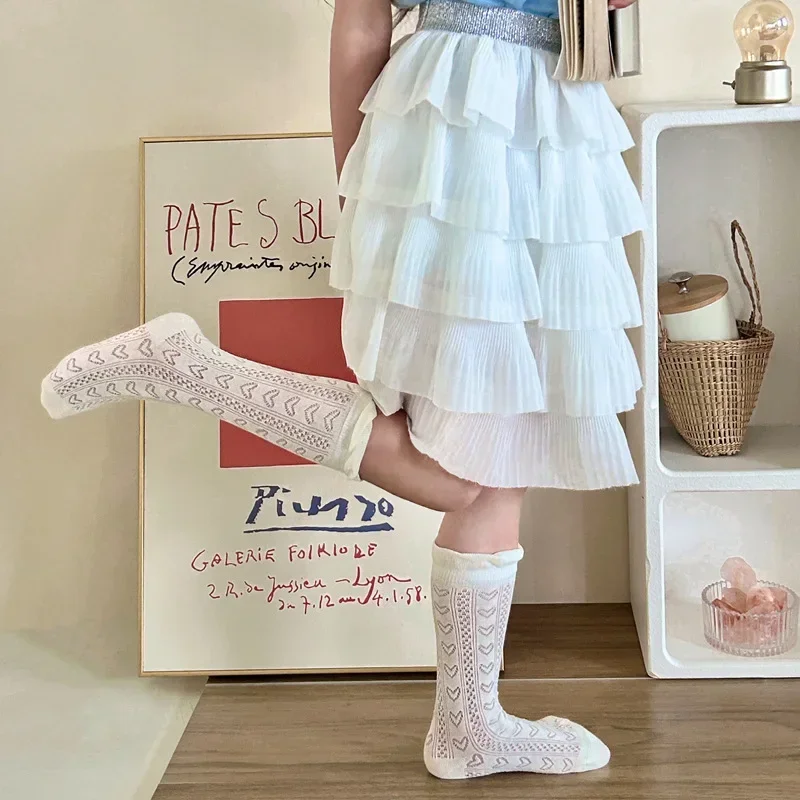 Calcetines escolares de malla beige transpirables con lazo para niños - imagen 2