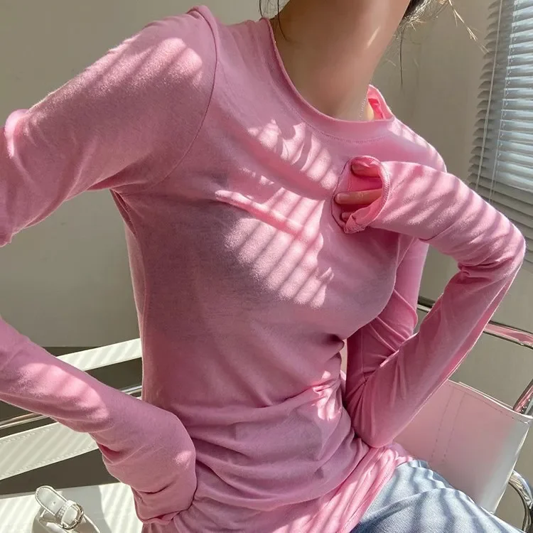 Camiseta interior ajustada rosa claro para mujer