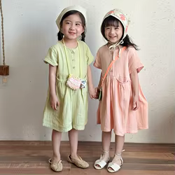 Vestido verano niña de algodón con botones y bolsillo