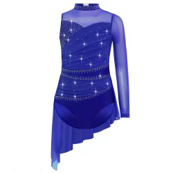 Vestido de ballet con pedrería y falda fruncida para niñas