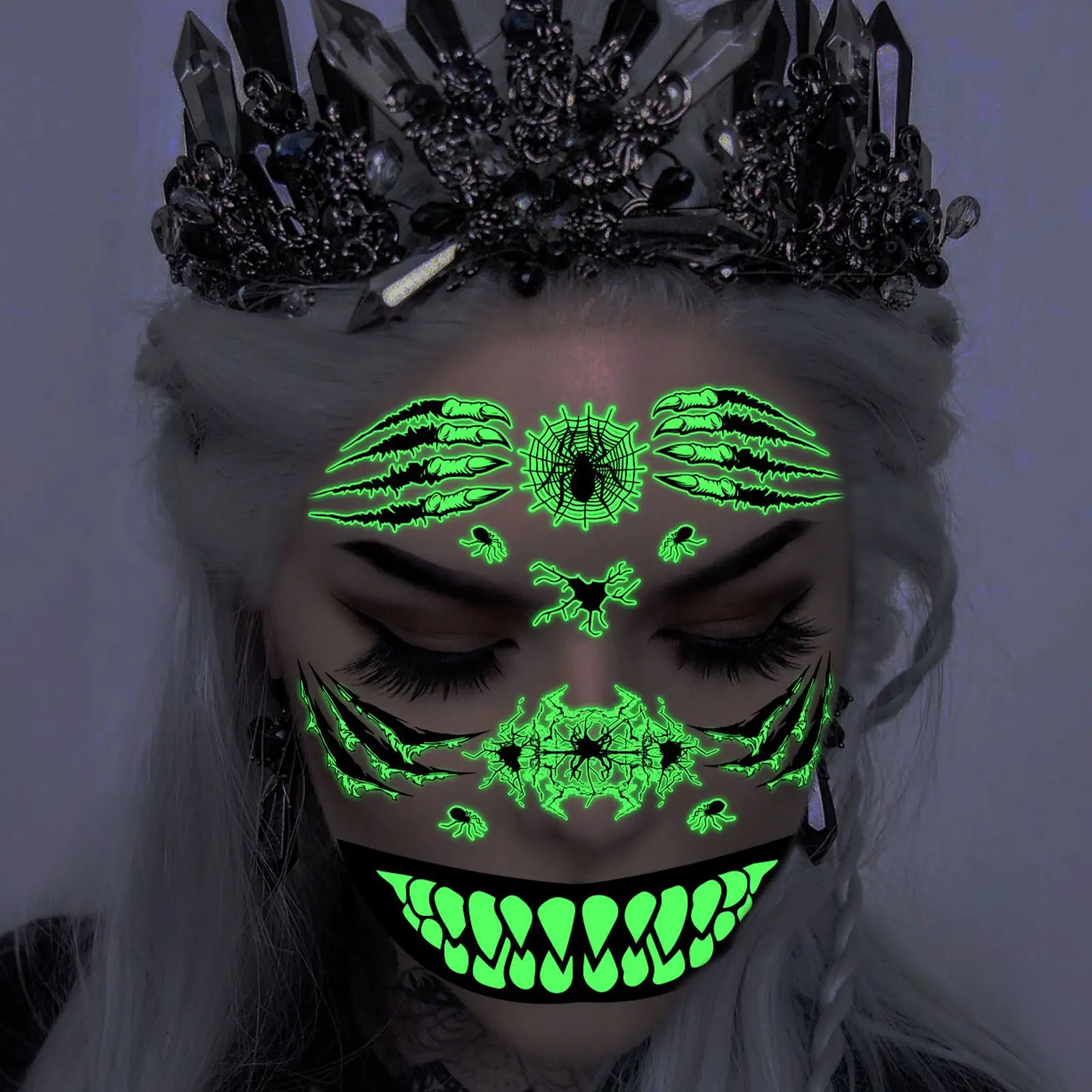 Pegatina facial luminosa de Halloween con boca de terror impermeable - imagen 3
