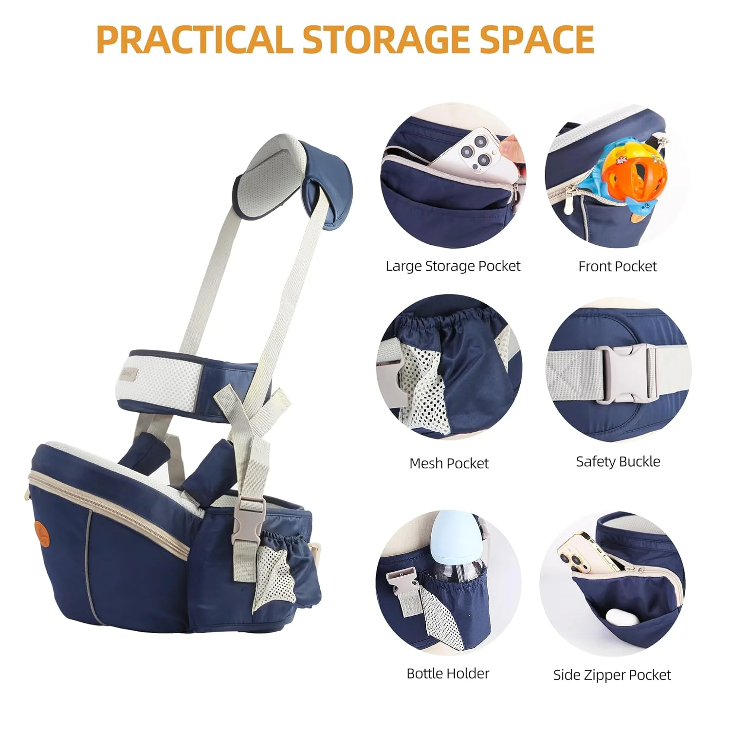 Portabebés ergonómico con asiento de cadera y cabestrillo - imagen 2