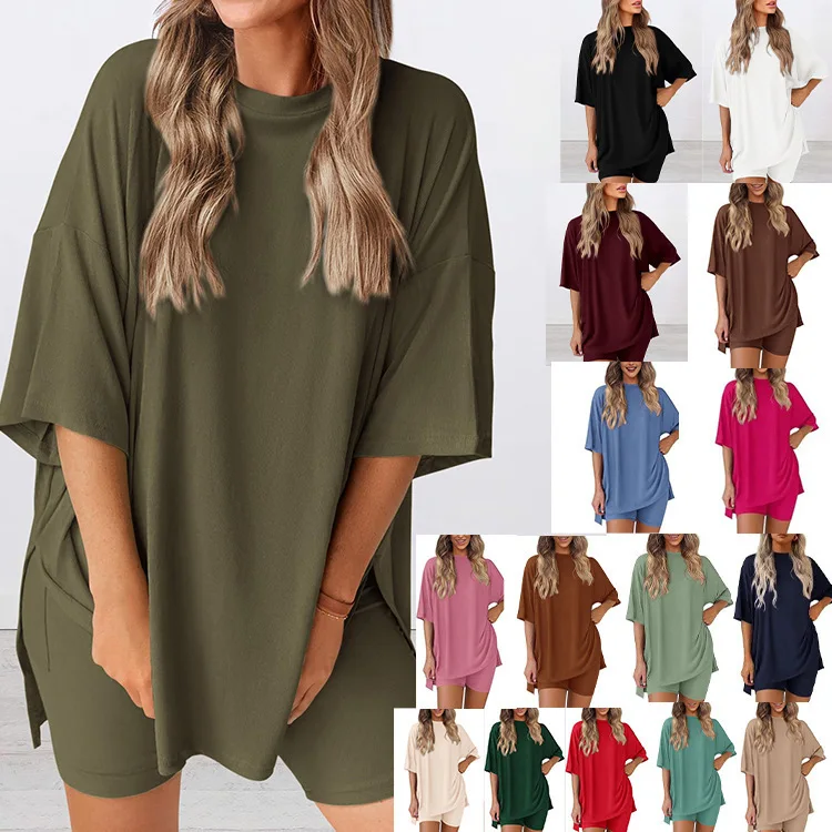 Conjunto de pijama verano holgado, color liso, para mujer - imagen 4