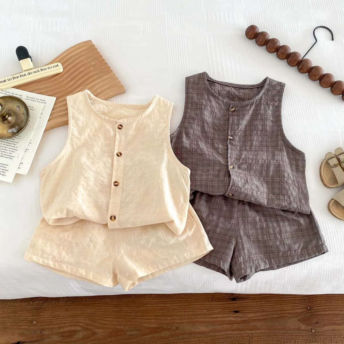 MILANCEL Conjunto de lino para niño: chaleco y pantalones cortos - imagen 2