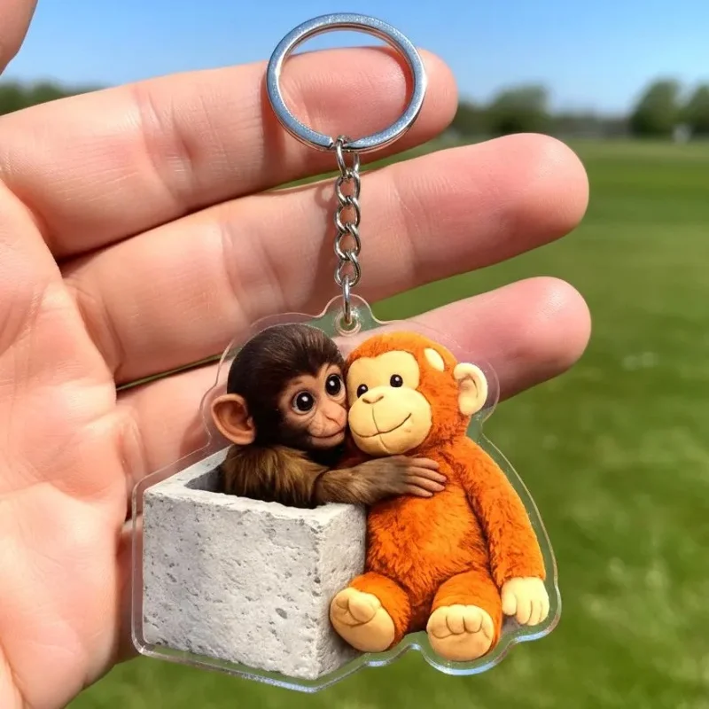 Llavero de acrílico con mono divertido para mochila y llaves - imagen 3