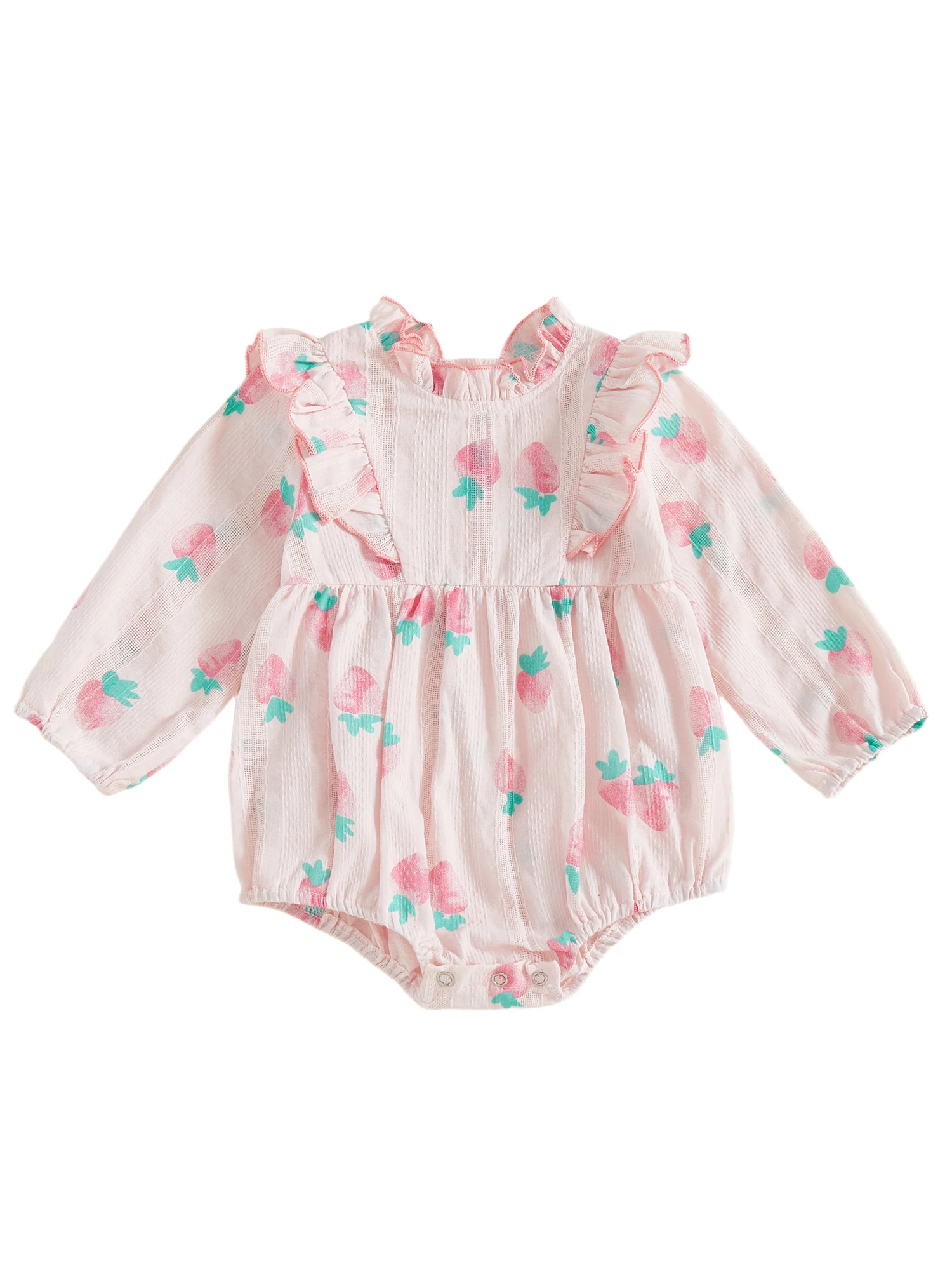 Pelele infantil con estampado de fresa y volantes
