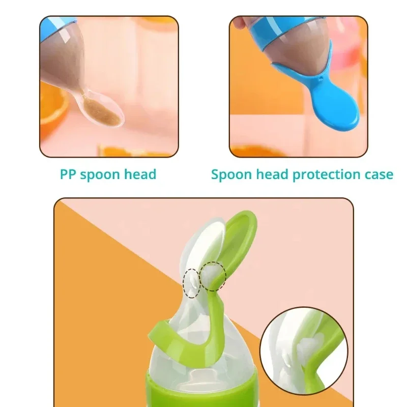 Biberón exprimible de silicona para sólidos con cuchara de aprendizaje - imagen 4