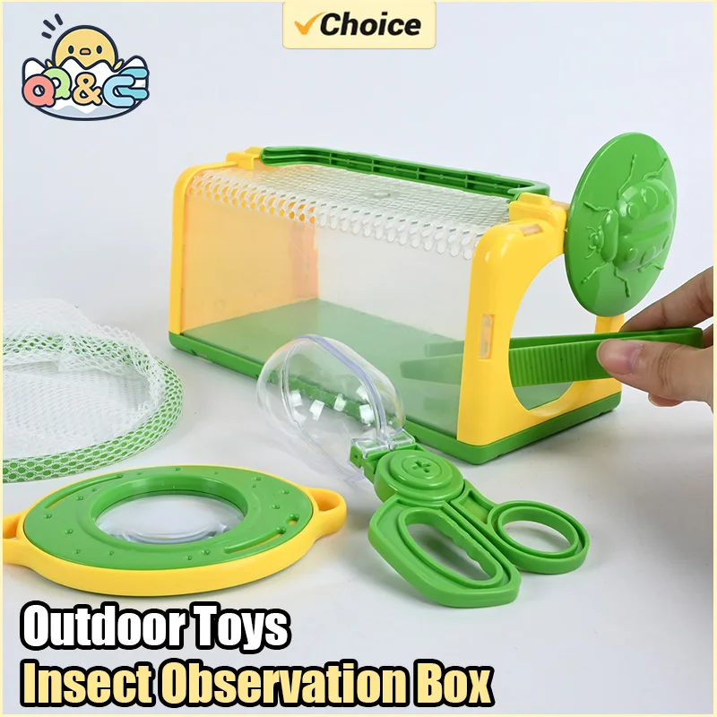 Caja de observación de insectos con red y lupa para niños