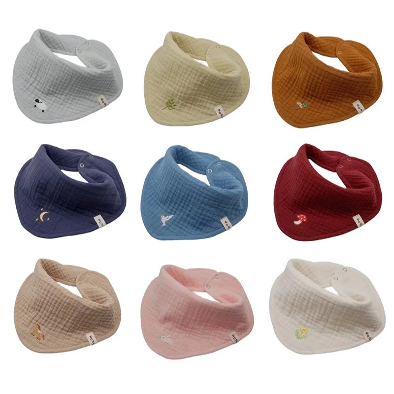 Baberos bordados de algodón para bebé con diseño de conejo y hongo - imagen 5