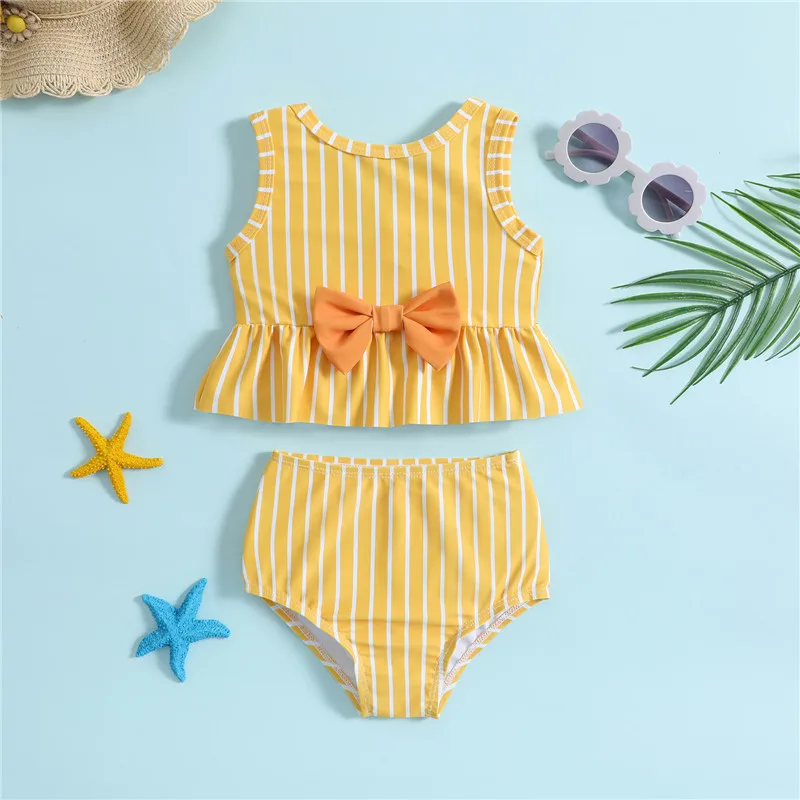 Bikini niña de rayas con volantes y lazo para playa y piscina - imagen 2