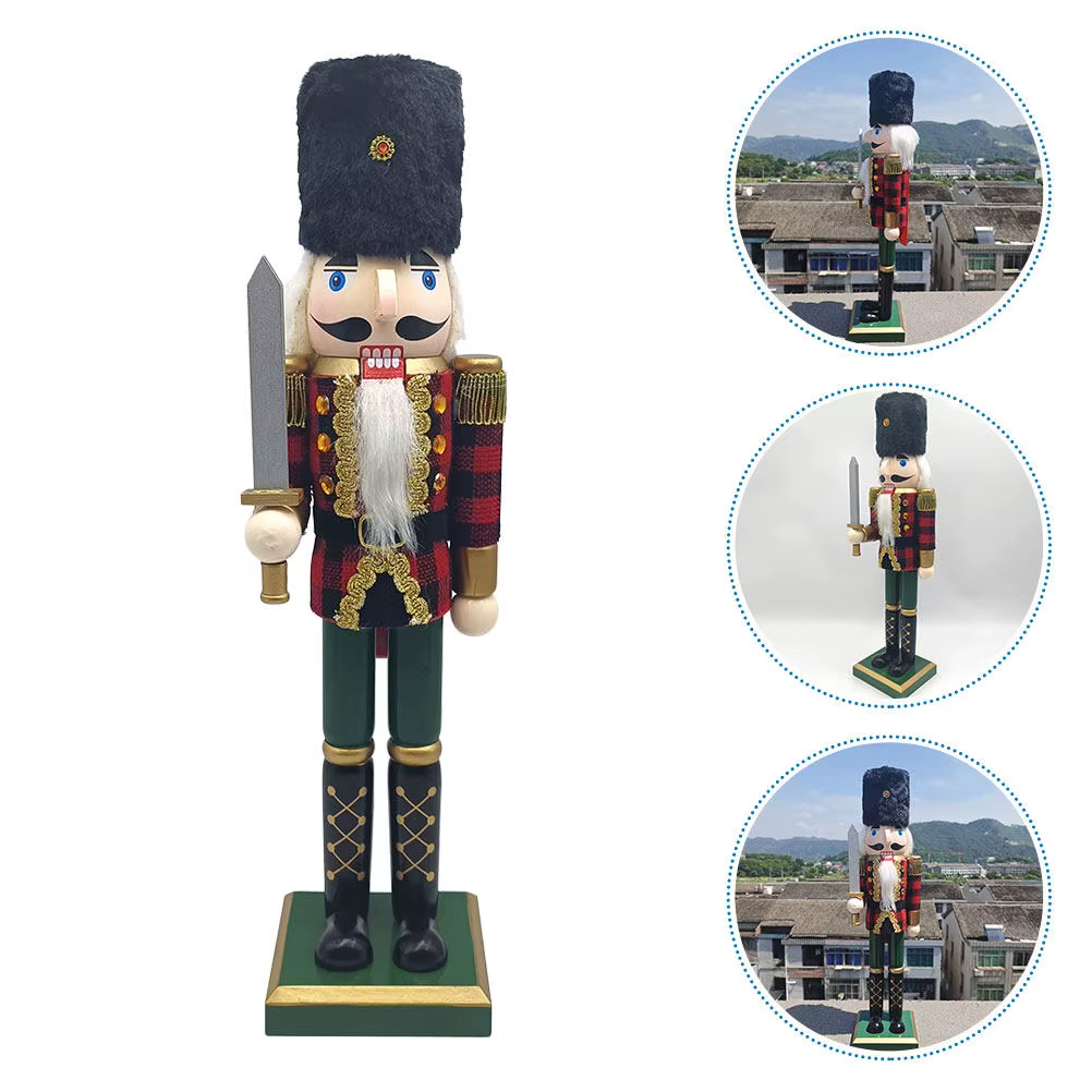 Figura cascanueces militar de madera a cuadros estilo real navidad