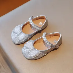 Zapatos planos de princesa con lazo plateado para adolescentes