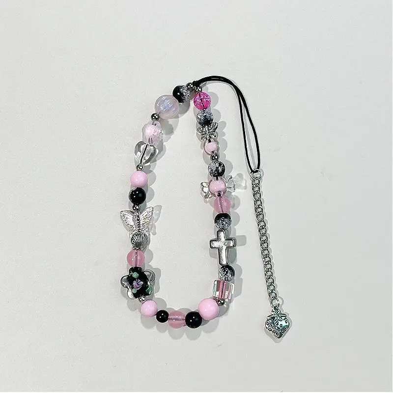 Cadena de teléfono con cordón y dije de mariposa cruzada