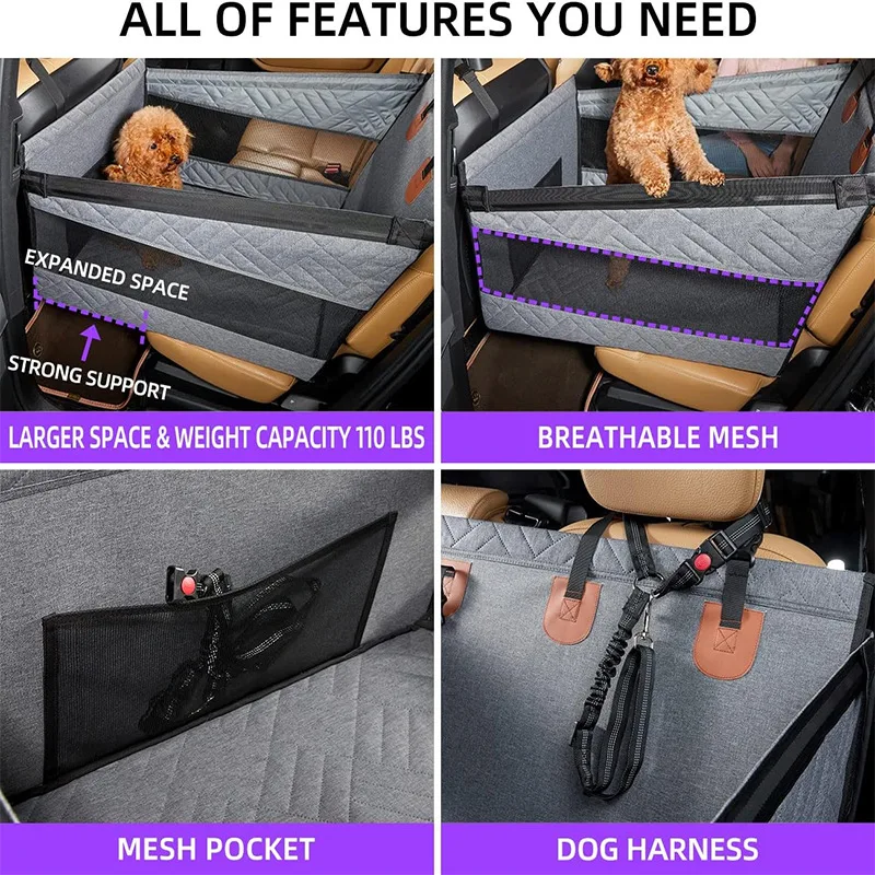 Hamaca impermeable para coche perro asiento trasero con bolsillo malla - imagen 4