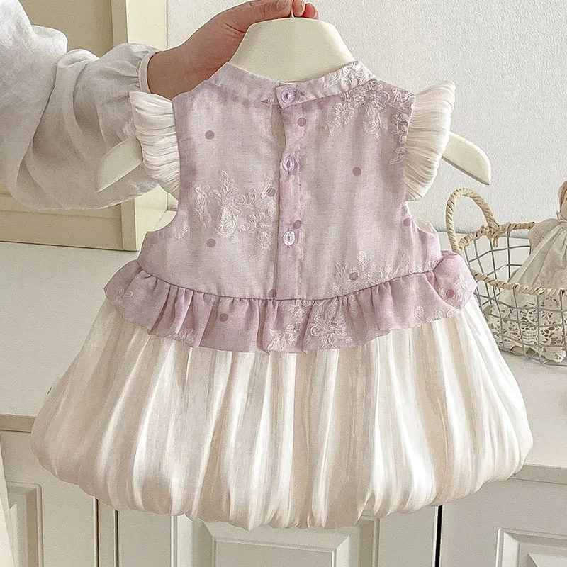 Vestido de bebé niña sin mangas con bordado floral para verano - imagen 4