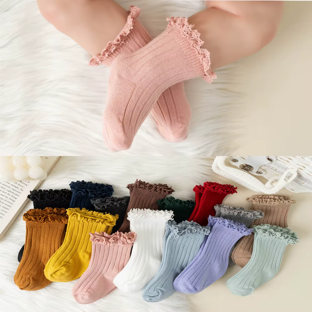 Calcetines cortos con volantes para bebé y niña - Algodón suave