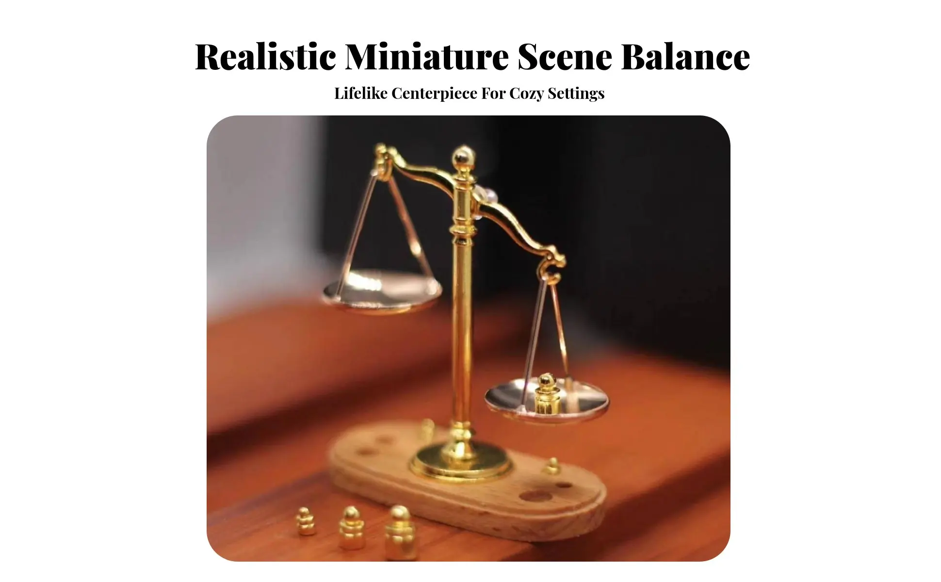 Miniature Balance Scale Realistic Design 1:12 Scale Weighing Model Toy Accessory Metal Construction Desk Decoration Wooden Base