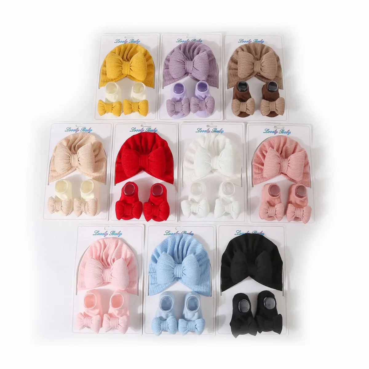 Conjunto calcetines y gorro lazo para bebé niña – Algodón suave elástico - imagen 4