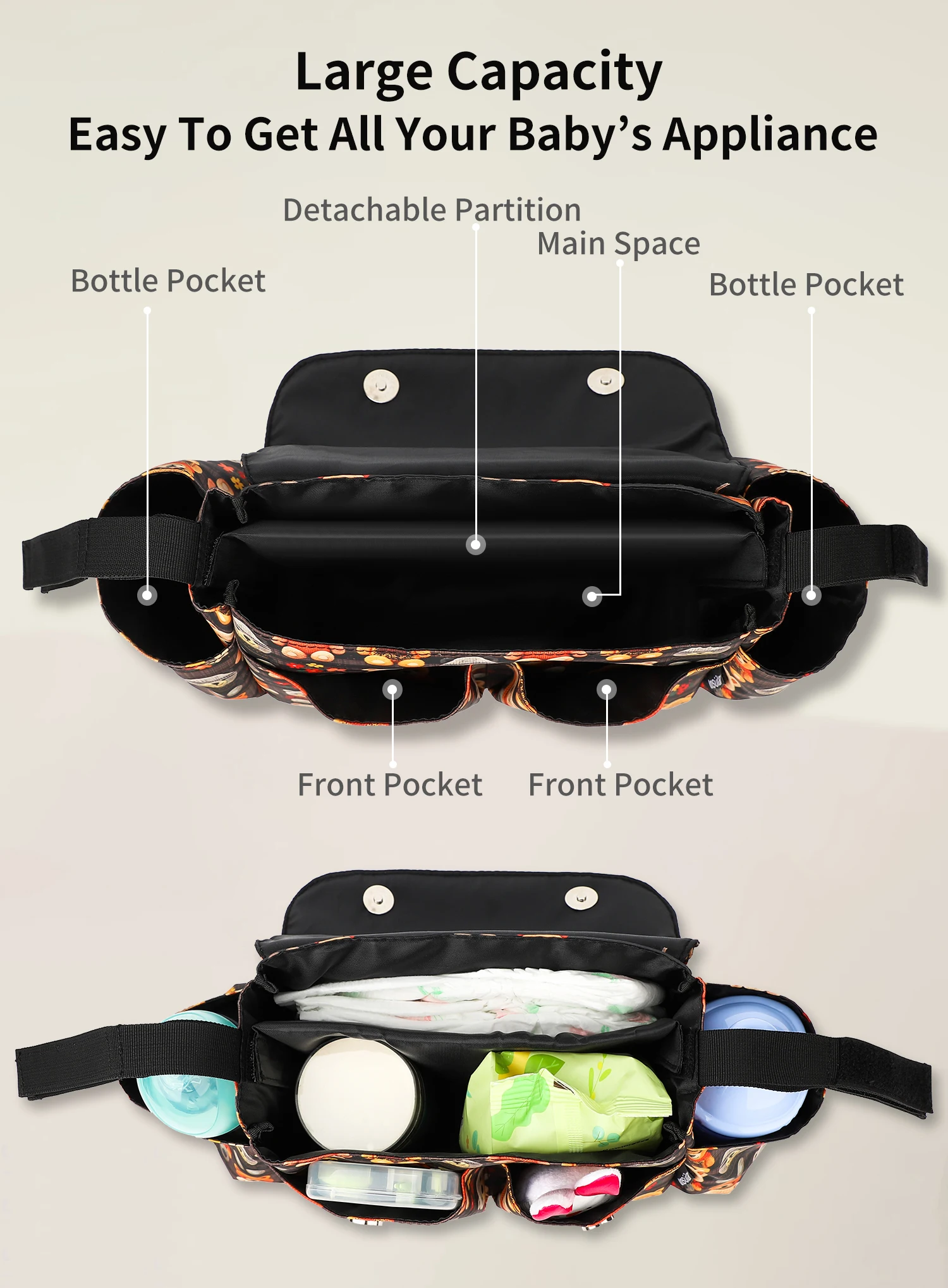 Bolsa resistente y práctica para salidas con el cochecito