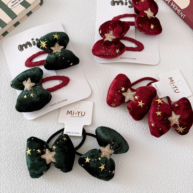 Pinzas para el pelo – Lazo estrella purpurina navideña rojas festivas - imagen 5