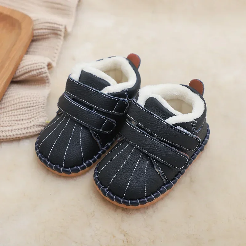 Botas de nieve de cuero para niños con forro de felpa cálida - imagen 4
