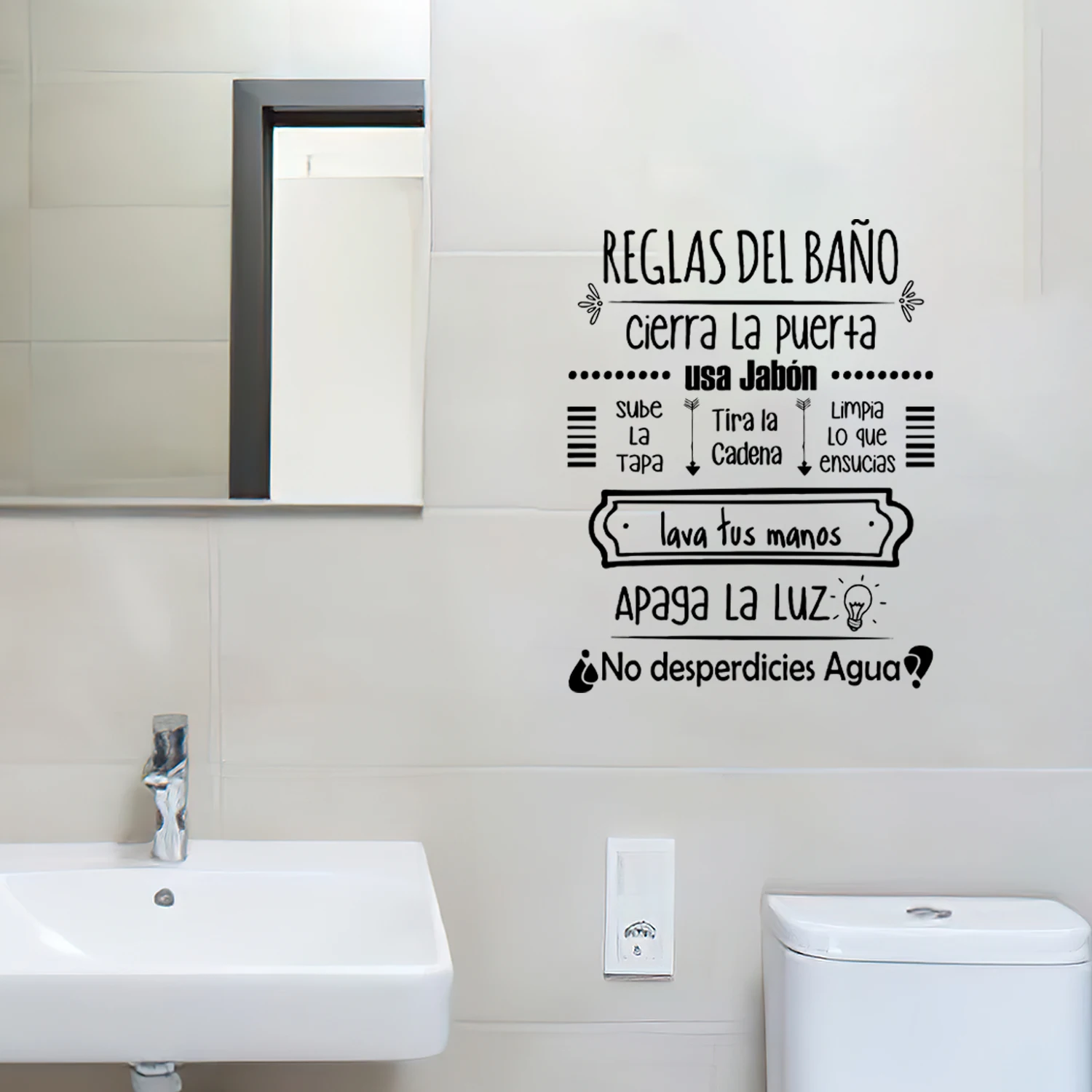 Letrero retro normas de baño – Pegatina mural decorativa para niños - imagen 2