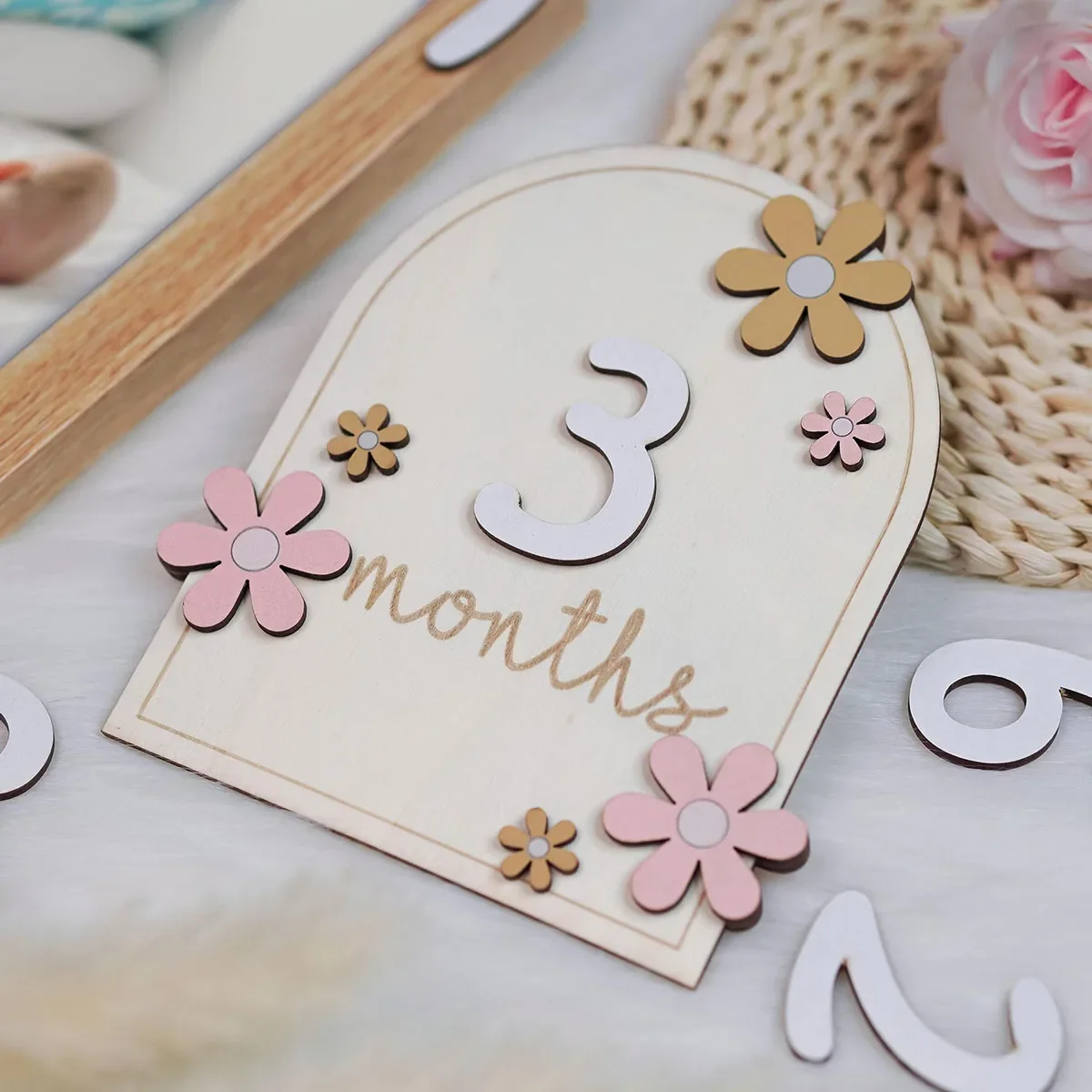 Set completo de tarjetas mensuales de madera para bebé