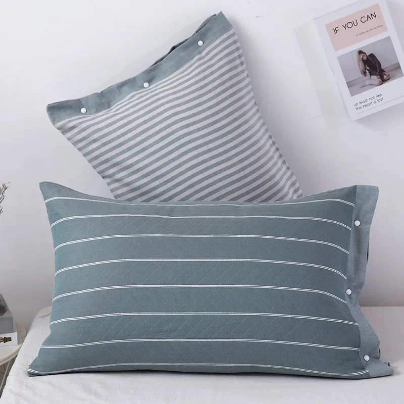 Funda de almohada de gasa algodón transpirable con rayas - imagen 4