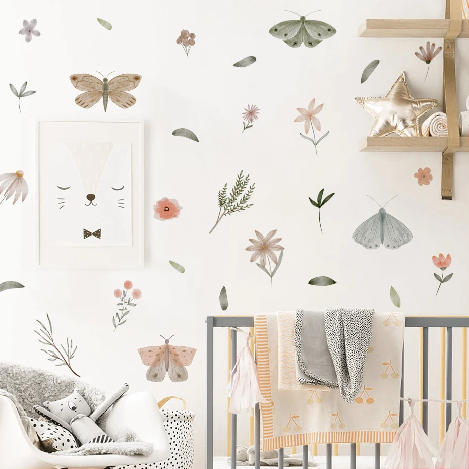 Pegatina de pared infantil mariposas acuarela pastel para niña