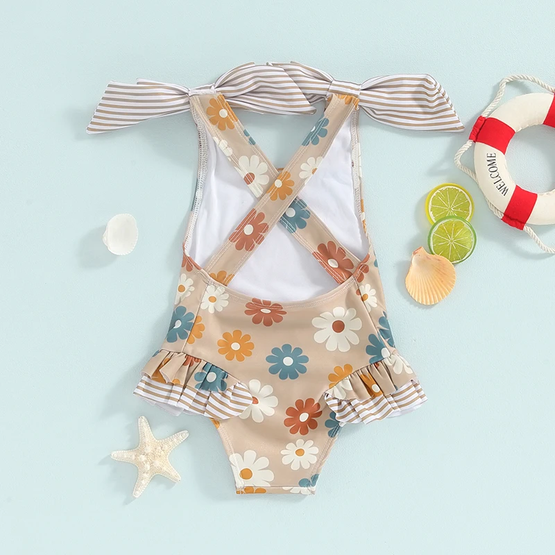 Tregren bañador floral monokini sin mangas con volantes y lazo - imagen 4
