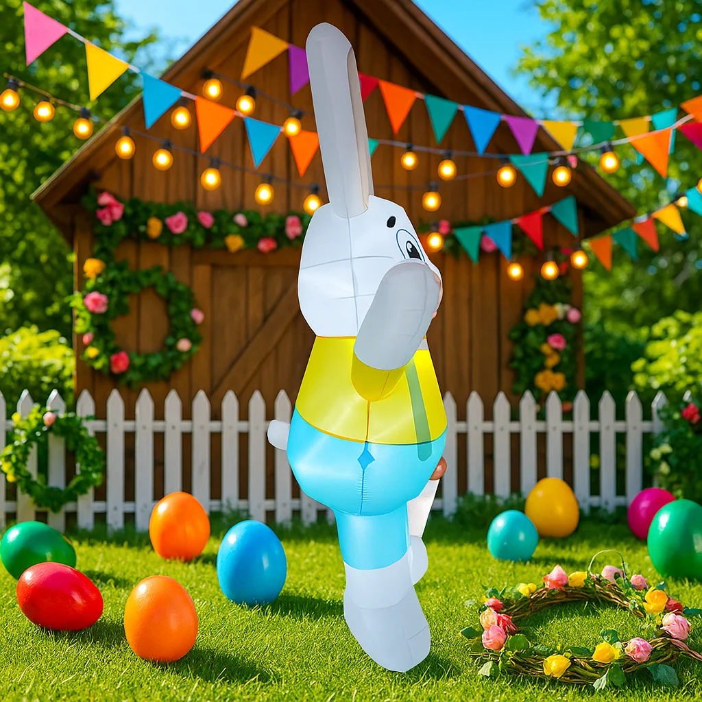 Conejo inflable de Pascua con luces LED para jardín - imagen 4