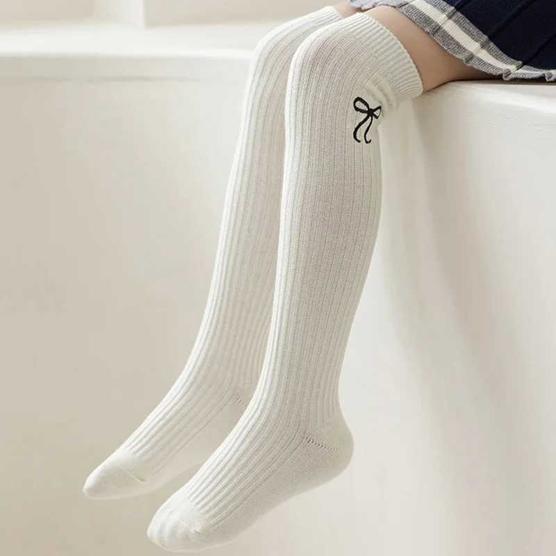 Calcetines altos JK Lolita de niña – algodón jacquard arco blanco - imagen 2