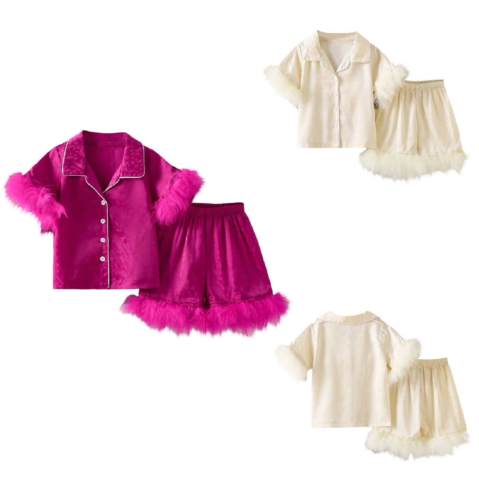 Conjunto de pijama de satén con top jacquard para niña