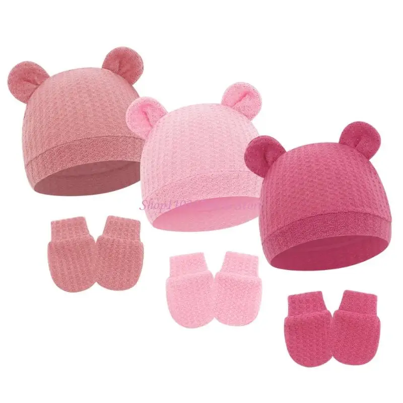 R6FD Conjunto gorro y guantes de algodón para recién nacidos - imagen 5