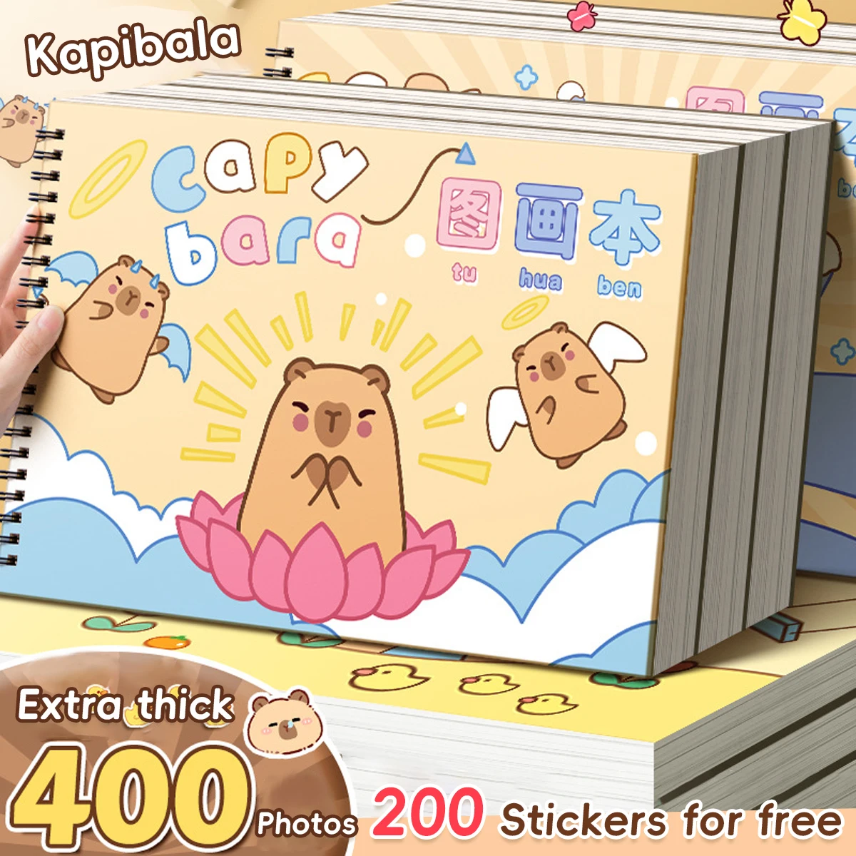 Libro de imágenes A4 con capybara kawaii en blanco para dibujar
