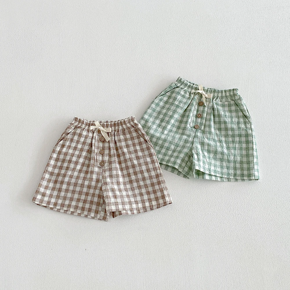Bermudas de niño lino y algodón a cuadros – estilo vintage sueltas