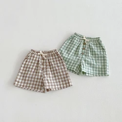 Bermudas de niño lino y algodón a cuadros – estilo vintage sueltas