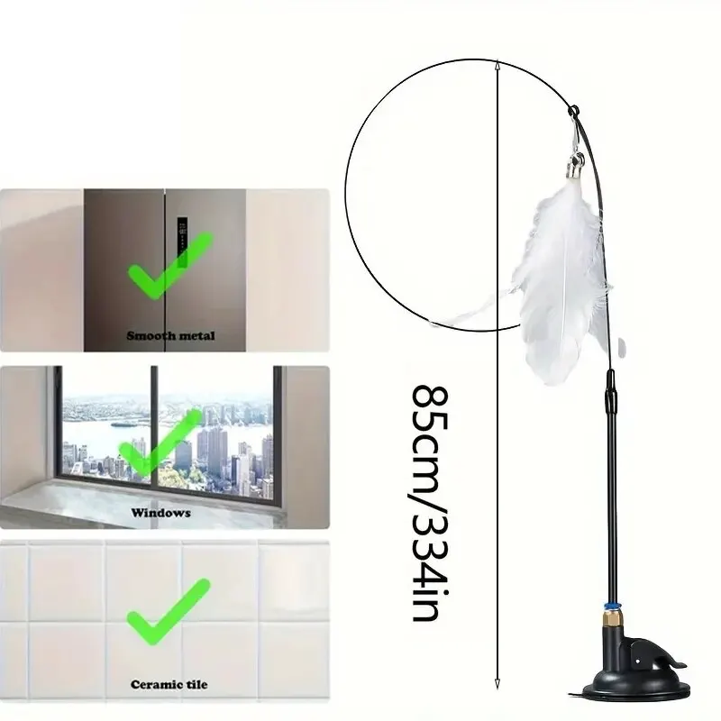 Palo teaser interactivo con pluma para gatos – Varilla larga con campana - imagen 4