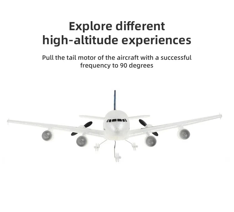 Avión RC A380 en vuelo con colores vivos y alas fijas