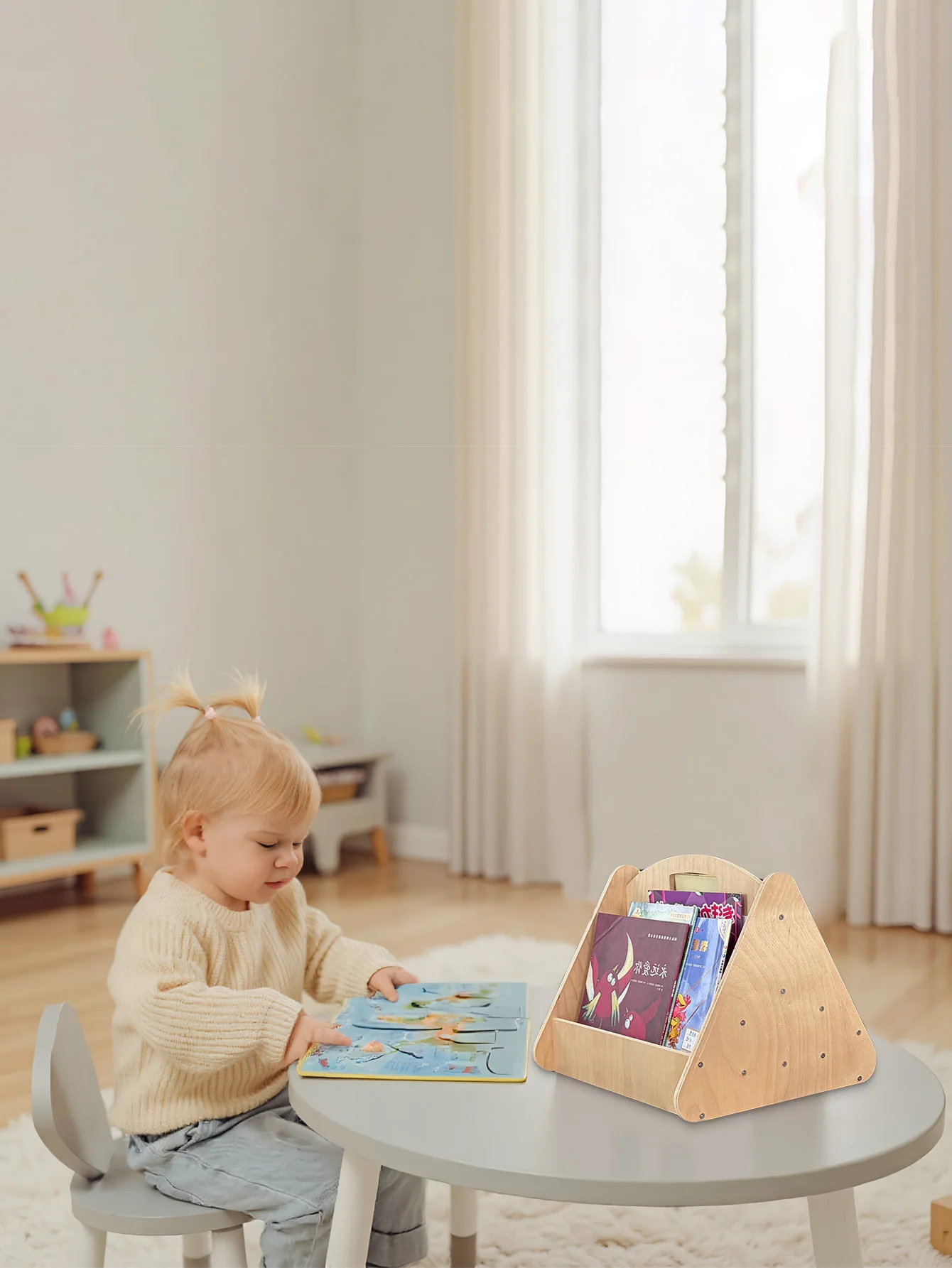 Estantería Montessori doble cara vista frontal