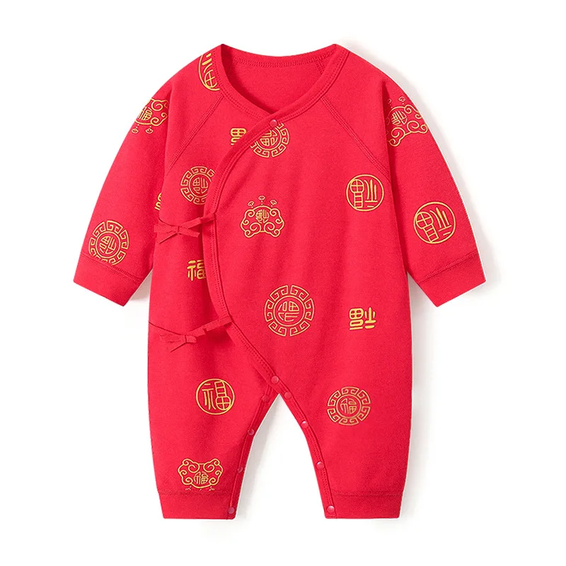 Pelele algodón rojo manga larga bebé estilo informal primavera y otoño