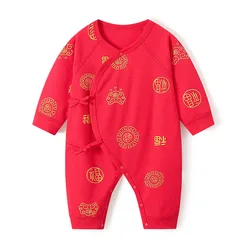 Pelele algodón rojo manga larga bebé estilo informal primavera y otoño