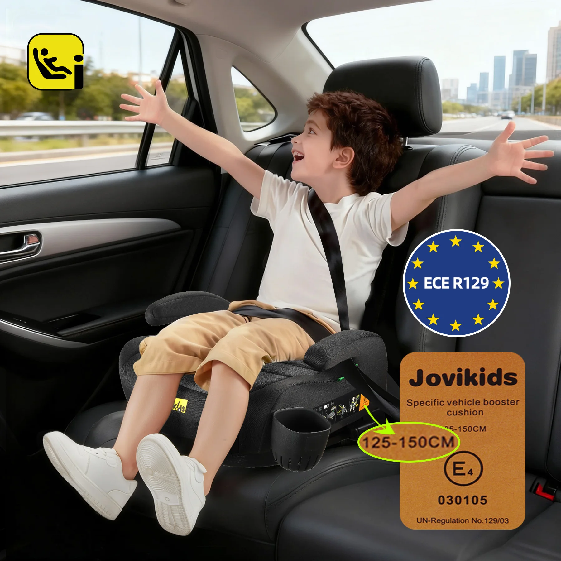 Jovikids asiento elevador portátil para coche con portavasos OHHO