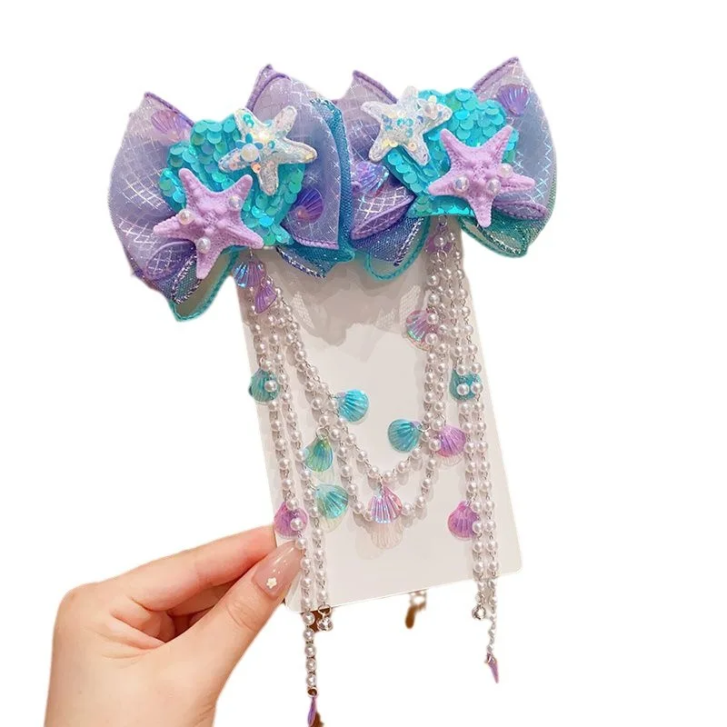 Pinzas de pelo para niña estilo sirena con borlas y orejeras - imagen 4